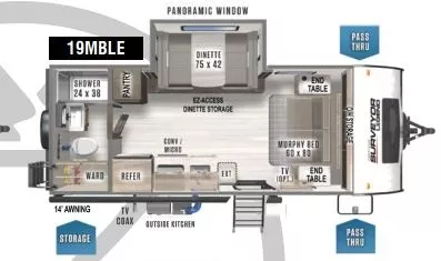 23' 2022 Forest River Surveyor 19MBLE w/Slide Floorplan