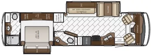 37' 2021 Newmar Baystar 3609 w/2 Slides Floorplan