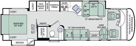 35' 2017 Thor Palazzo 33.2 300hp Cummins w/2 Slides Floorplan