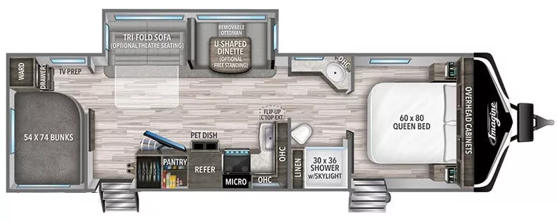 33' 2021 Grand Design Imagine 2910BH w/Slide Floorplan