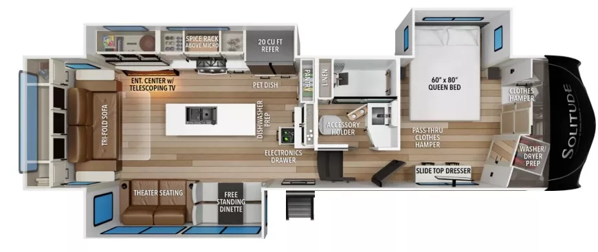 34' 2021 Grand Design Solitude 310GK-R w/3 Slides Floorplan