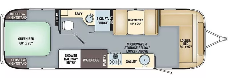 31' 2018 Airstream Flying Cloud 30RB QUEEN Floorplan