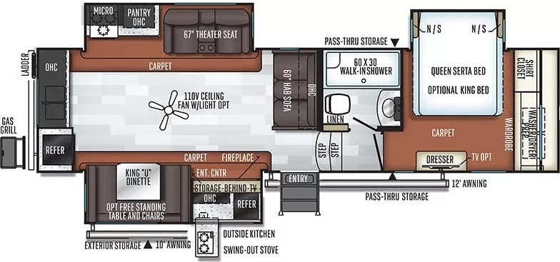 35' 2019 Forest River Rockwood Signaure 8290BS w/3 Slides Floorplan