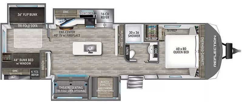 37' 2024 Grand Design Reflection 312BHTS w/3 Slides - Bunk House Floorplan