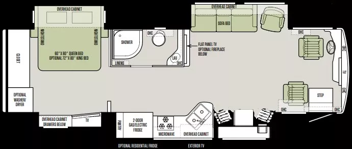 35' 2019 Tiffin Allegro Red 33AA 360hp Cummins w/4 Slides Floorplan