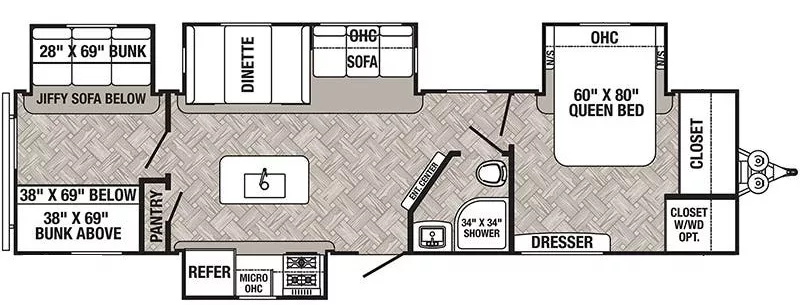 36' 2021 Forest River Puma 32BHFS w/4 Slides - Bunk House Floorplan