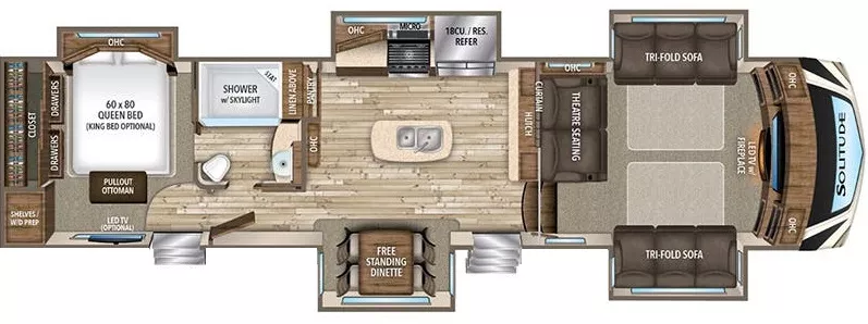 42' 2017 Grand Design Solitude 379FLS w/5 Slides Floorplan