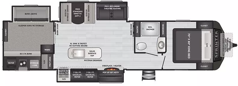 38' 2021 Keystone Sprinter 341BIK w/3 Slides - Bunk House Floorplan