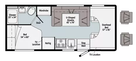 24' 2021 Winnebago Minnie Winnie 22R Floorplan