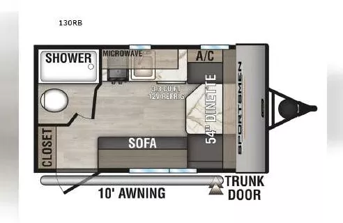 16' 2018 Kz Sportsmen 130RB Floorplan