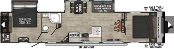 40' 2024 Kz Sportsmen 362DB w/2 Slides Floorplan