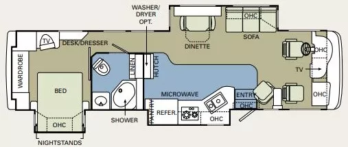 39' 2006 Holiday Rambler Vacationer 37SBT w/3 Slides Floorplan