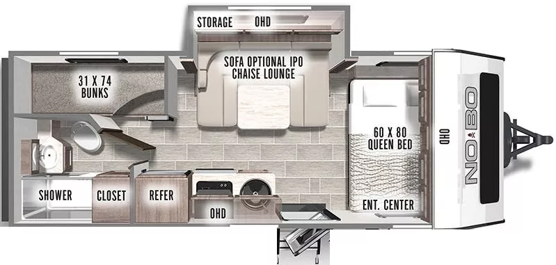 23' 2022 Forest River No Boundaries 19 19.8 w/Slide - Bunk House Floorplan