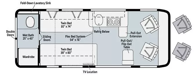 21' 2021 Winnebago Travato 59KL Floorplan