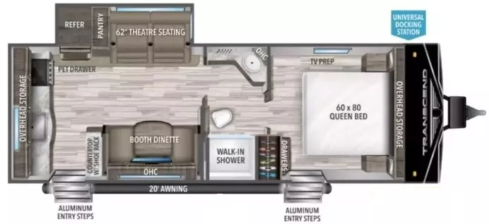 29' 2022 Grand Design Transcend Xplor 231RK w/Slide Floorplan