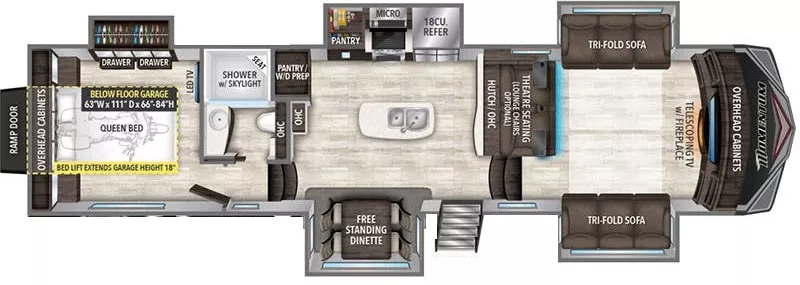 41' 2018 Grand Design Momentum 376TH w/5 Slides & Generator  - Toy Hauler Floorplan