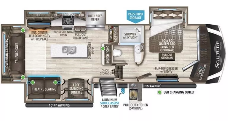 35' 2023 Grand Design Solitude 310GK w/3 Slides Floorplan