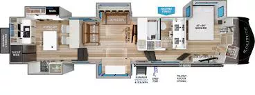 41' 2023 Grand Design Solitude 390RK w/5 Slides Floorplan