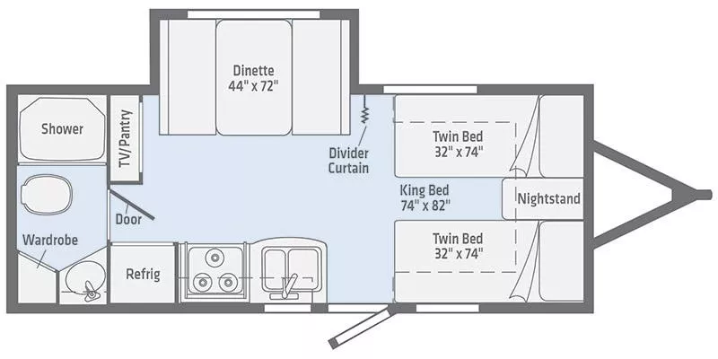 22' 2019 Winnebago Micro Minnie Series 2108T w/Slide Floorplan