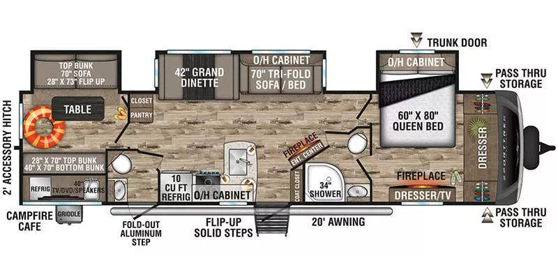 37' 2023 Venture RV Sporttrek Touring 343VBH w/3 Slides - Bunk House Floorplan
