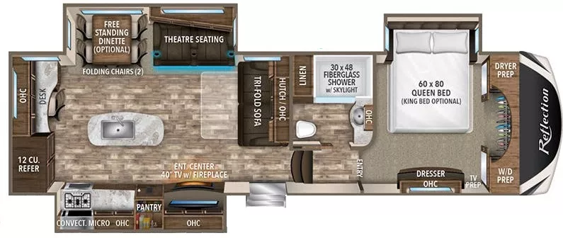 34' 2019 Grand Design Reflection 320MKS w/3 Slides Floorplan