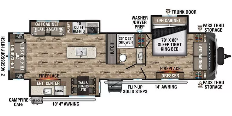 37' 2023 Venture RV Sporttrek Touring 343VIK w/3 Slides Floorplan