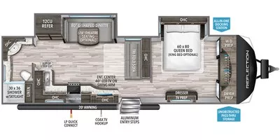 34' 2020 Grand Design Reflection 300RBTS w/2 Slides Floorplan