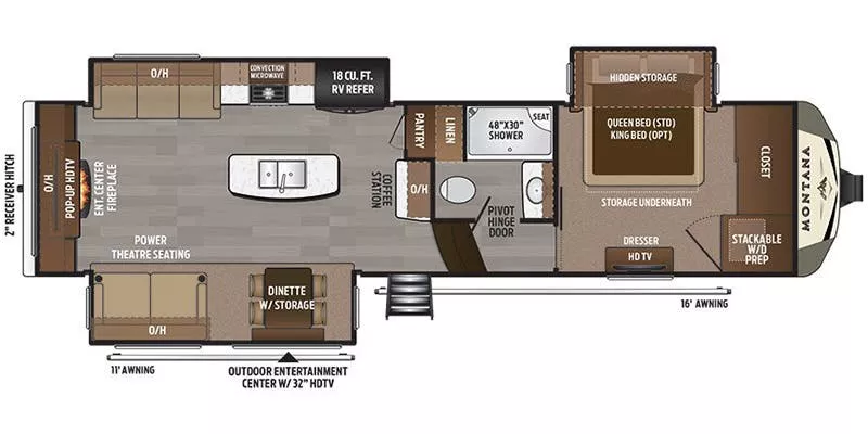 35' 2018 Keystone Montana 3130RE w/3 Slides Floorplan