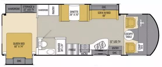 31' 2018 Forest River Coachmen Mirada 31FW w/2 Slides Floorplan