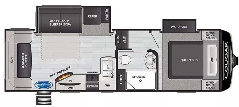 28' 2022 Keystone Cougar Half Ton 24RDS w/2 Slides Floorplan