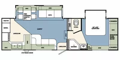 30' 2010 Forest River Wildcat 28RKBS w/2 Slides Floorplan