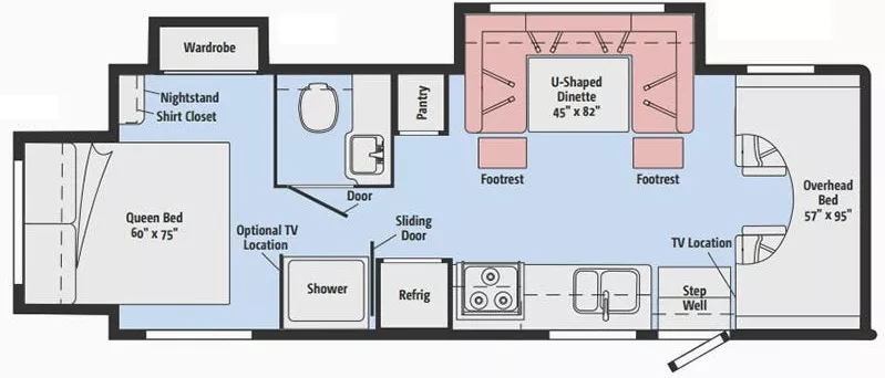 27' 2017 Winnebago Spirit 26A w/3 Slides Floorplan