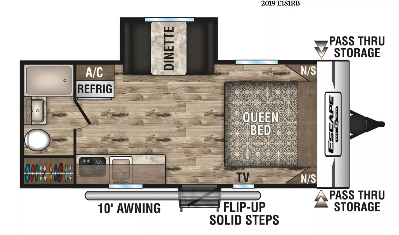 22' 2019 Kz Escape 181RB w/Slide Floorplan