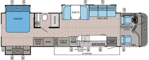36' 2016 Jayco Precept 35S w/3 Slides Floorplan