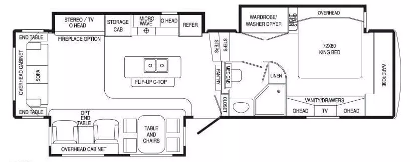 36' 2007 Doubletree RV Drv Mobile Suites 36SB3 w/3 Slides Floorplan