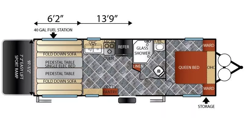 28' 2016 Forest River Shockwave T24FQ w/Slide & Generator Floorplan