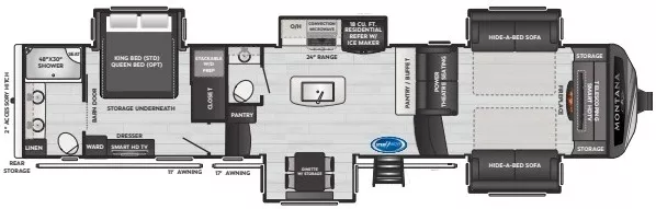 41' 2024 Keystone Montana 3761FL w/5 Slides Floorplan