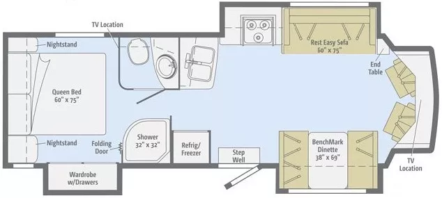 33' 2017 Winnebago Aspect 30J w/3 Slides Floorplan