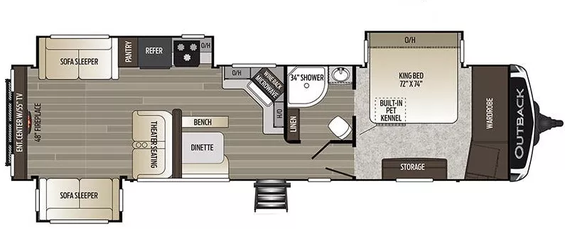 38' 2020 Keystone Outback 341RD w/3 Slides Floorplan