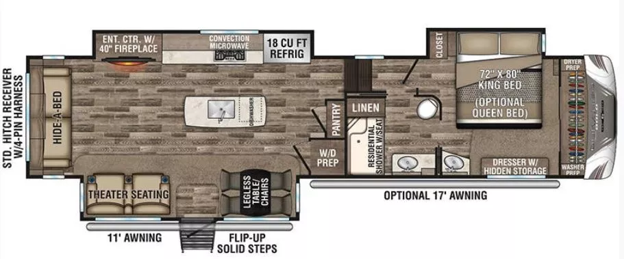 40' 2019 Kz Durango Gold 384RLT w/3 Slides Floorplan