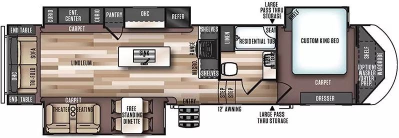 40' 2018 Forest River Heritage Glen Lite 337BAR w/3 Slides Floorplan