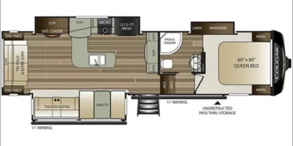 36' 2020 Keystone Cougar 307RES w/3 Slides Floorplan