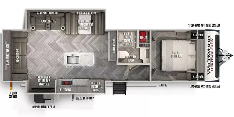 35' 2021 Forest River Wildwood Heritage Glen 273 RL w/2 Slides Floorplan