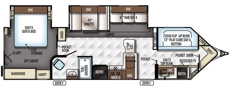 34' 2017 Forest River Flagstaff V-Lite 30WTBSK w/2 Slides - Bunk House Floorplan