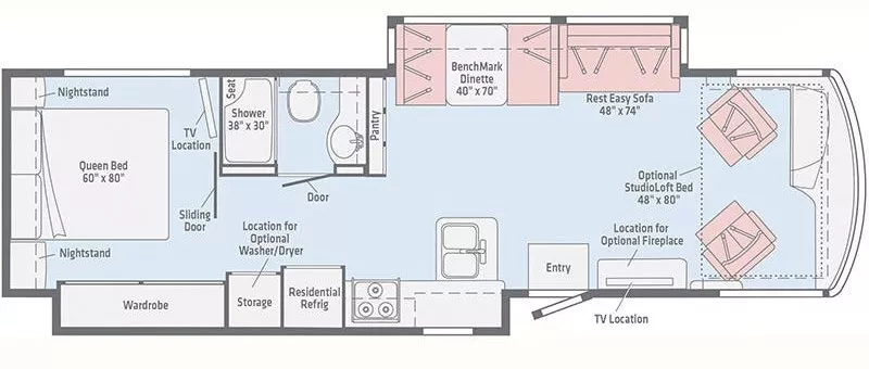 35' 2020 Winnebago Forza 34T 340hp Cummins w/2 Slides Floorplan