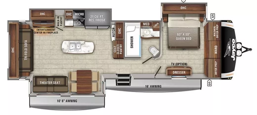 37' 2021 Jayco Eagle 330RSTS w/3 Slides Floorplan
