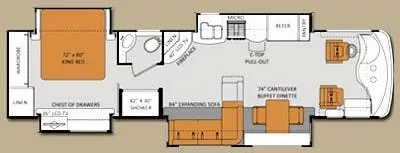37' 2013 Thor Tuscany Xte 36MQ 360hp Cummins w/4 Slides Floorplan
