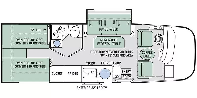 25' 2019 Thor Vegas Series 24.1 w/Slide Floorplan