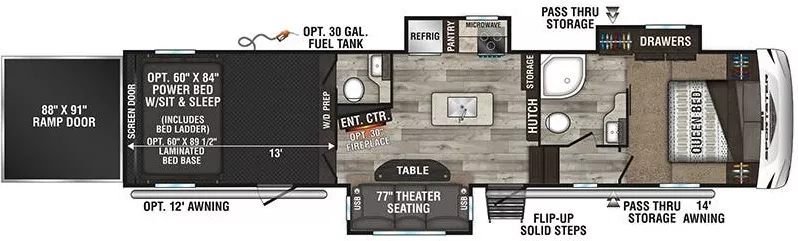 40' 2022 K-Z Sportster Toy Hauler 353TH13 w/3 Slides - Toy Hauler - Bunk House Floorplan