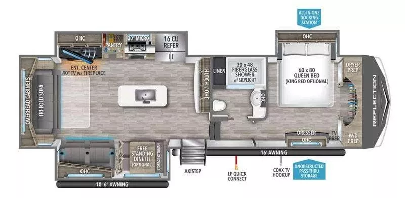 35' 2020 Grand Design Reflection 337RLS w/3 Slides Floorplan